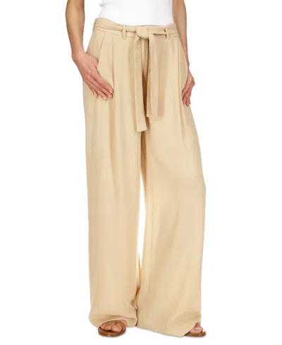 Shop Michael Kors Michael  Women's Self-sash Drapey Crepe Wide-leg Pants In Buff