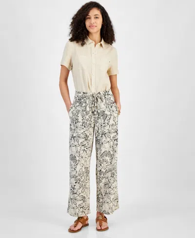 Shop Tommy Hilfiger Women's Butterfly High-rise Tie-waist Pants In Natural Mu