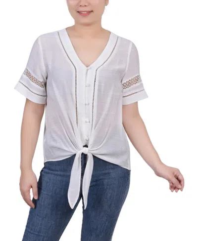Shop Ny Collection Women's Short Sleeve Crochet Trim Blouse In White