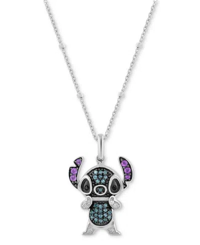 Wonder Fine Jewelry Disney  Multicolor Diamond Stitch 18" Pendant Necklace (1/6 Ct. T.w.) In Sterling In Sterling S