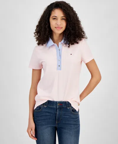 Shop Tommy Hilfiger Women's Contrast Trim Polo Shirt In Bal Pnk