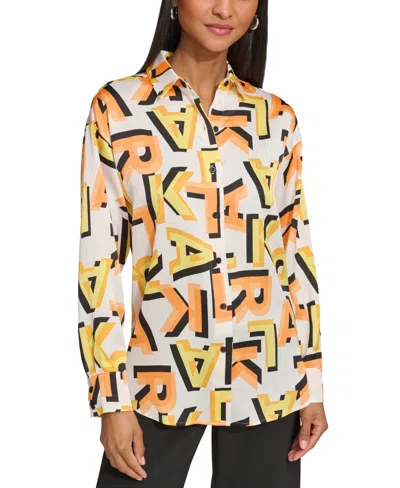 Shop Karl Lagerfeld Women's Abstract-print Oversized Shirt In Tangerine