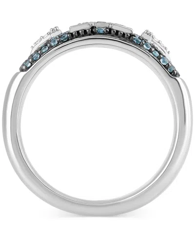 Shop Wonder Fine Jewelry Men's Swiss Blue Topaz (3/4 Ct. T.w.) & Diamond (1/10 Ct. T.w.) Captain America Ring In Sterling Sil In Sterling Silver