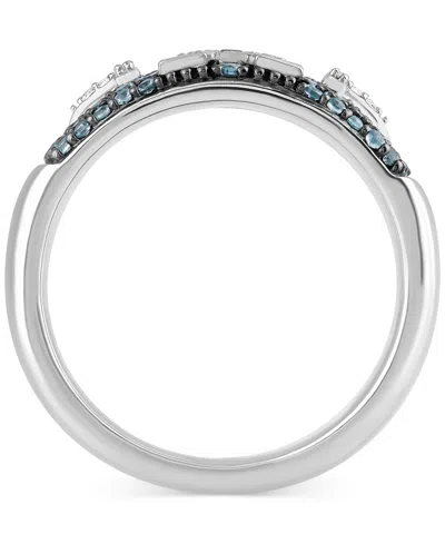 Wonder Fine Jewelry Marvel  Men's Swiss Blue Topaz (3/4 Ct. T.w.) & Diamond (1/10 Ct. T.w.) Captain A In Sterling Silver