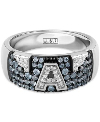 Shop Wonder Fine Jewelry Men's Swiss Blue Topaz (3/4 Ct. T.w.) & Diamond (1/10 Ct. T.w.) Captain America Ring In Sterling Sil In Sterling Silver