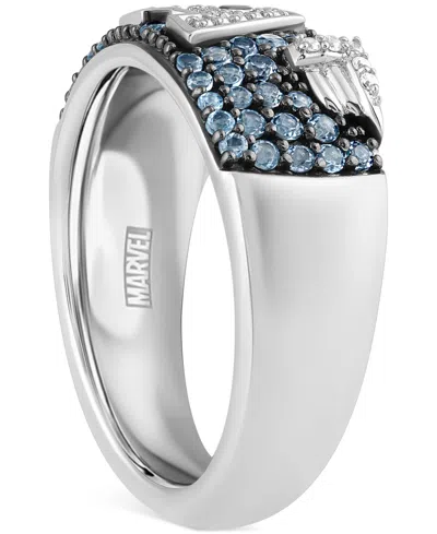 Shop Wonder Fine Jewelry Men's Swiss Blue Topaz (3/4 Ct. T.w.) & Diamond (1/10 Ct. T.w.) Captain America Ring In Sterling Sil In Sterling Silver