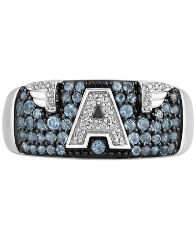 Shop Wonder Fine Jewelry Men's Swiss Blue Topaz (3/4 Ct. T.w.) & Diamond (1/10 Ct. T.w.) Captain America Ring In Sterling Sil In Sterling Silver