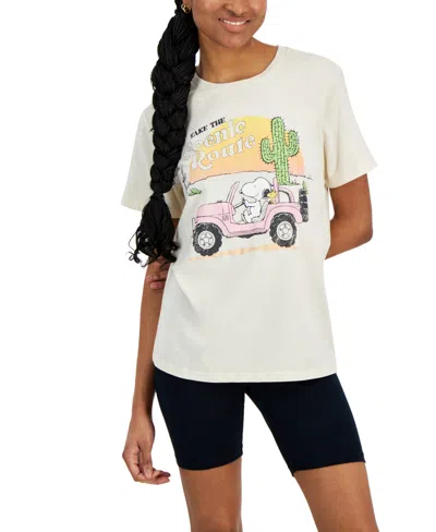 Shop Grayson Threads, The Label Juniors' Snoopy Scenic Route Short-sleeve T-shirt In Off White