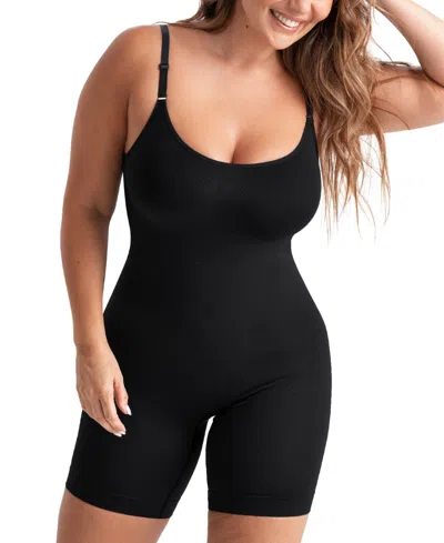 Shop Shapermint Essentials Women's Scoop Neck Mid-thigh Bodysuit 95002 In Black