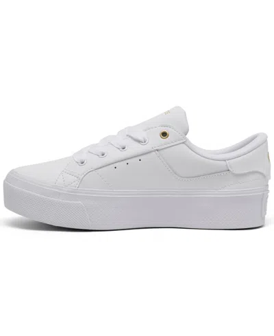 Shop Lacoste Women's Ziane Logo Leather Casual Sneakers From Finish Line In White,gold