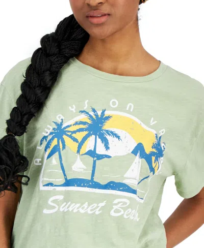 Shop Grayson Threads, The Label Juniors' Sunset Beach Cotton Short-sleeve T-shirt In Green