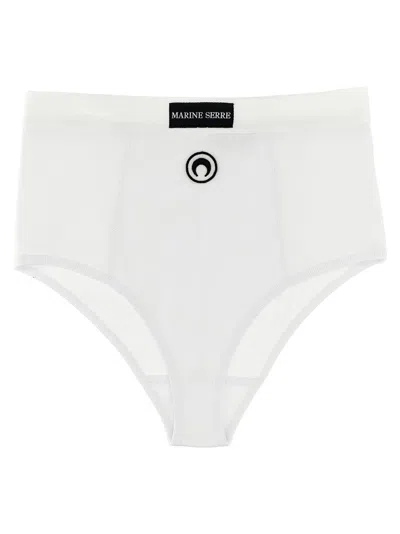 Shop Marine Serre Crescent Moon Embroidered High Waisted Briefs In White