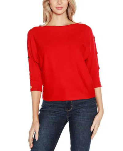 Shop Belldini Women's Rivet-trim Dolman-sleeve Sweater In Blk,gold