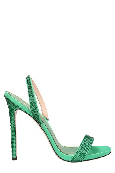 Shop Gedebe Rhinestone Embellished High Stiletto Heel Sandals In Green