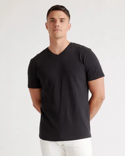 Shop Quince Men's Slub V-neck T-shirt In Black
