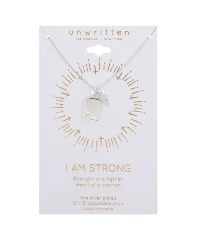 Shop Unwritten Cubic Zirconia Wing "i Am Strong" Pendant Necklace In No Color