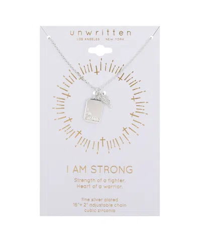 Unwritten Cubic Zirconia Wing "i Am Strong" Pendant Necklace In No Color