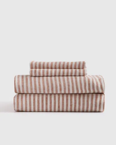 Shop Quince European Linen Sheet Set In Terracotta/white Stripe