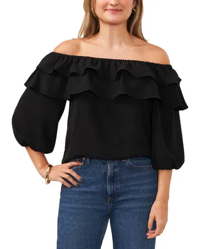 Shop Sam & Jess Petite Double-ruffled Off-the-shoulder Top In Black