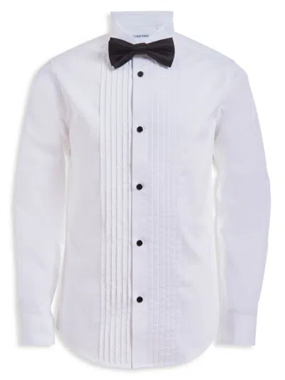 Shop Calvin Klein Boy's 3-piece Tuxedo Shirt, Bowtie & Hanky Set In White