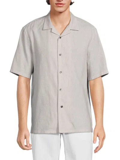 Shop Theory Men's Daze Pinstripe Linen Blend Camp Shirt In Grey
