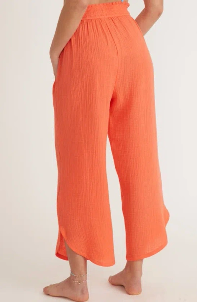 Shop Marine Layer Corinne Wide Leg Double Cloth Cotton Pants In Hot Coral