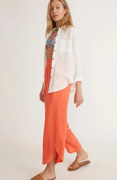 Shop Marine Layer Corinne Wide Leg Double Cloth Cotton Pants In Hot Coral