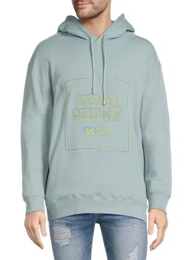 Shop Opening Ceremony Men's Embroidered Logo Hoodie In Blue