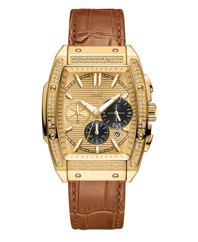 Shop Jbw Men's Echelon Chronograph Brown Genuine Calf Leather Watch, 41mm In Gold
