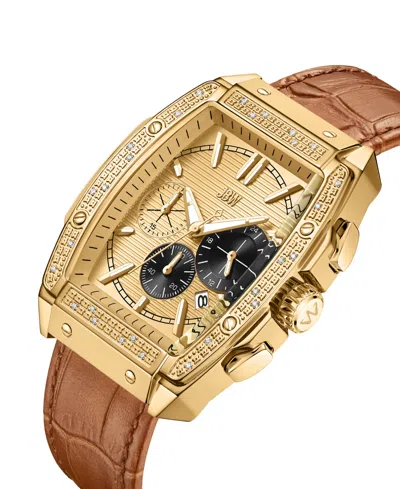 Shop Jbw Men's Echelon Chronograph Brown Genuine Calf Leather Watch, 41mm In Gold