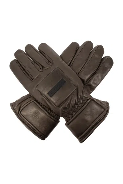 Shop Fear Of God Logo Patch Gloves In Brown