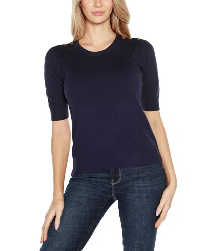 Shop Belldini Women's Rivet- Detail Puff-sleeve Sweater In Whtgold