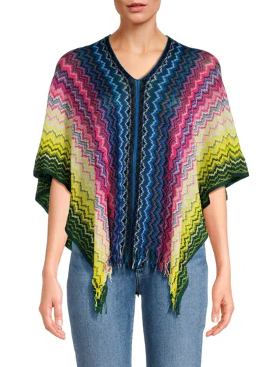Shop Missoni Women's Patterned Fringed Poncho In Pink Yellow