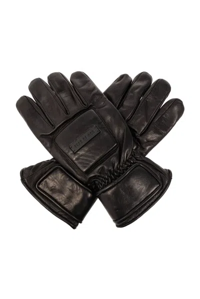 Shop Fear Of God Logo Patch Gloves In Black