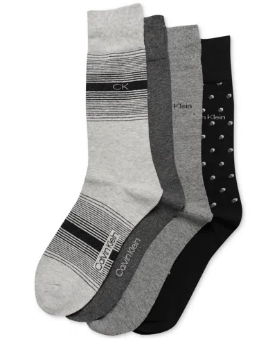 Shop Calvin Klein Men's Crew Length Dress Socks, Assorted Patterns, Pack Of 4 In Grey Assorted