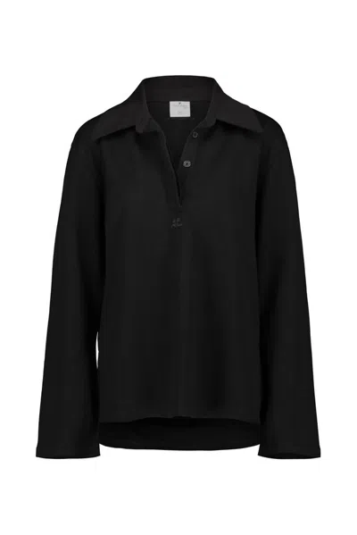 Shop Courrèges Long Sleeved Polo Shirt In Black