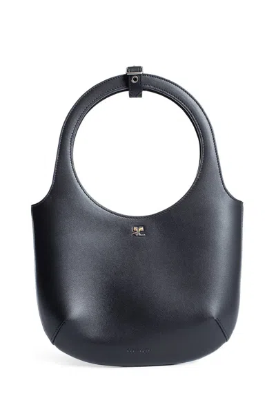 Shop Courrèges Holy Logo Plaque Shoulder Bag In Black