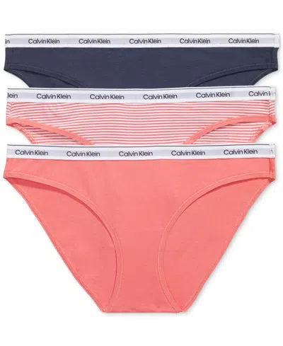 Shop Calvin Klein Women's 3-pk. Modern Logo Low-rise Bikini Underwear Qd5207 In Nu Speake