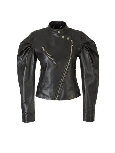 Shop Chloé Biker Leather Jacket In Black