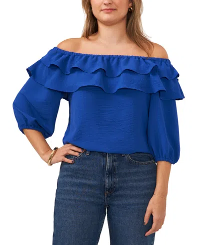 Shop Sam & Jess Petite Double-ruffled Off-the-shoulder Top In Deep Royal