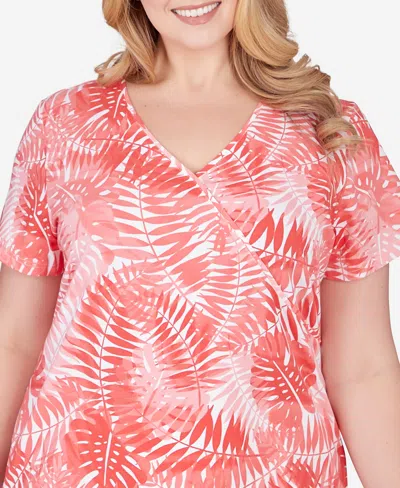 Shop Hearts Of Palm Plus Size Printed Essentials Short Sleeve Top In Tulip Multi