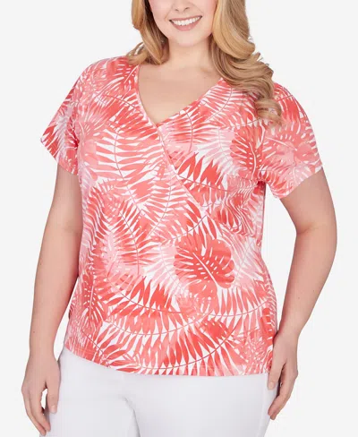 Shop Hearts Of Palm Plus Size Printed Essentials Short Sleeve Top In Tulip Multi