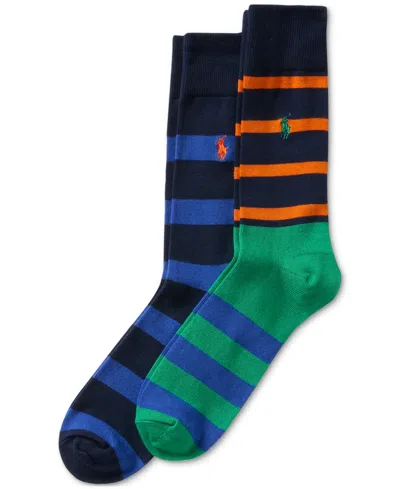 Shop Polo Ralph Lauren Men's Striped Slack Socks, 2-pk In Green Multi