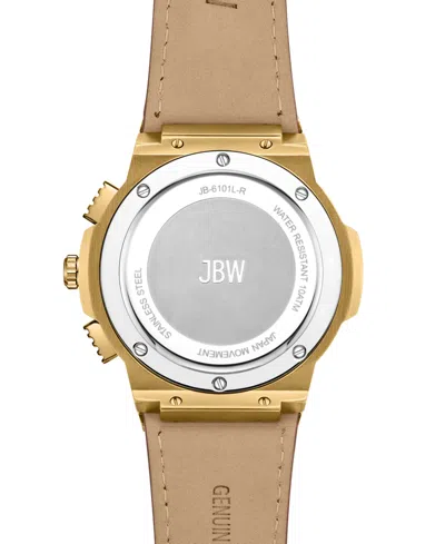 Shop Jbw Men's Saxon Multifunction Maroon Genuine Leather Watch, 48mm In Gold