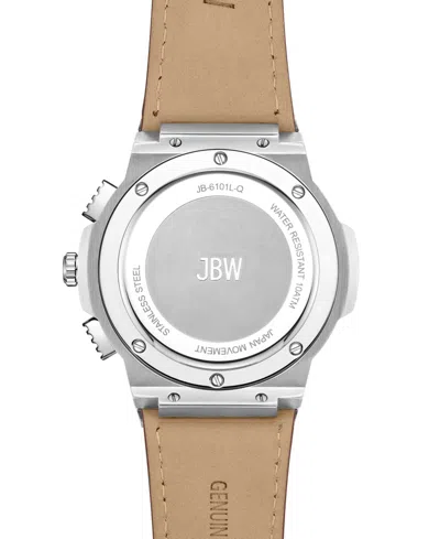 Shop Jbw Men's Saxon Multifunction Brown Genuine Leather Watch, 48mm In Silver