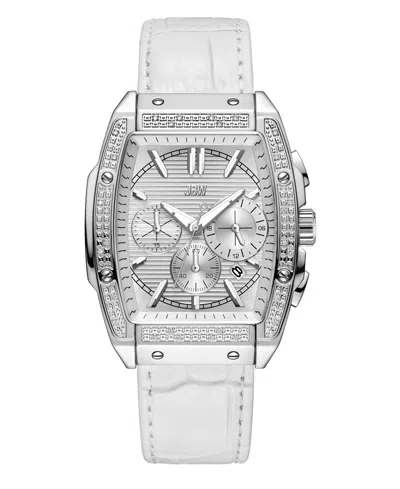Shop Jbw Men's Echelon Chronograph White Genuine Calf Leather Watch, 41mm In Silver