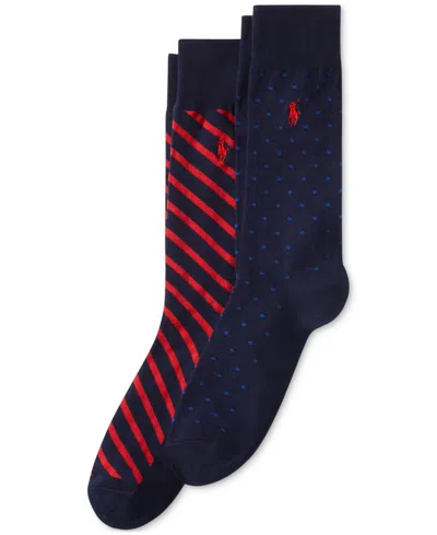 Shop Polo Ralph Lauren Men's Dot & Stripe Slack Socks, 2-pack In Blue Navy