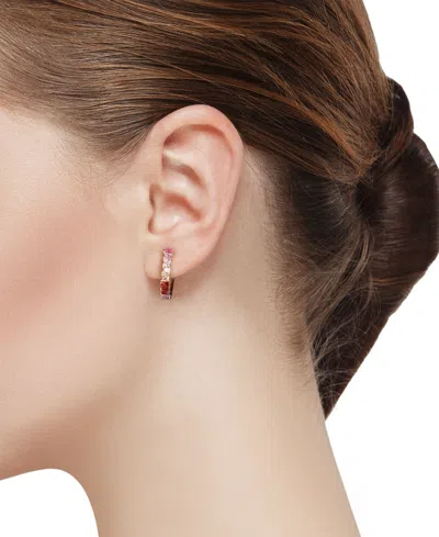 Unwritten Multi Pink Cubic Zirconia And Enamel Heart Butterfly Stud And Hoop Earring Set In Gold