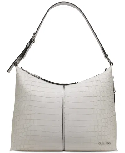 Shop Calvin Klein Max Hobo Shoulder In Dove Grey