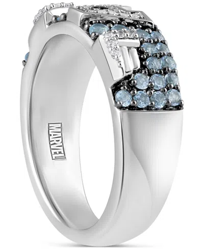 Wonder Fine Jewelry Marvel  Men's Swiss Blue Topaz (3/4 Ct. T.w.) & Diamond (1/10 Ct. T.w.) Captain A In Sterling Silver